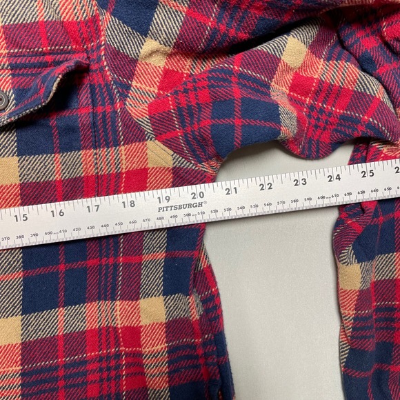 Orvis Mens Plaid Flannel Shirt Red Navy Tan Long Sleeve‎ Button Up M Outdoor - Picture 6 of 9